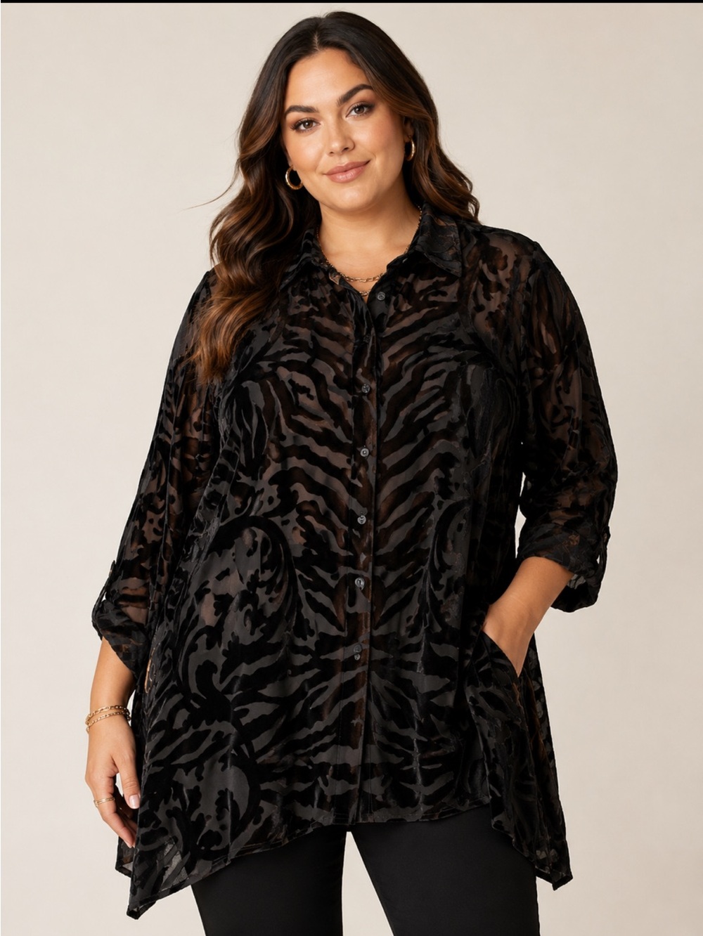 Diane Gilman Black Brown burnout velvet sheer Animal Print whimsigoth tunic 3X